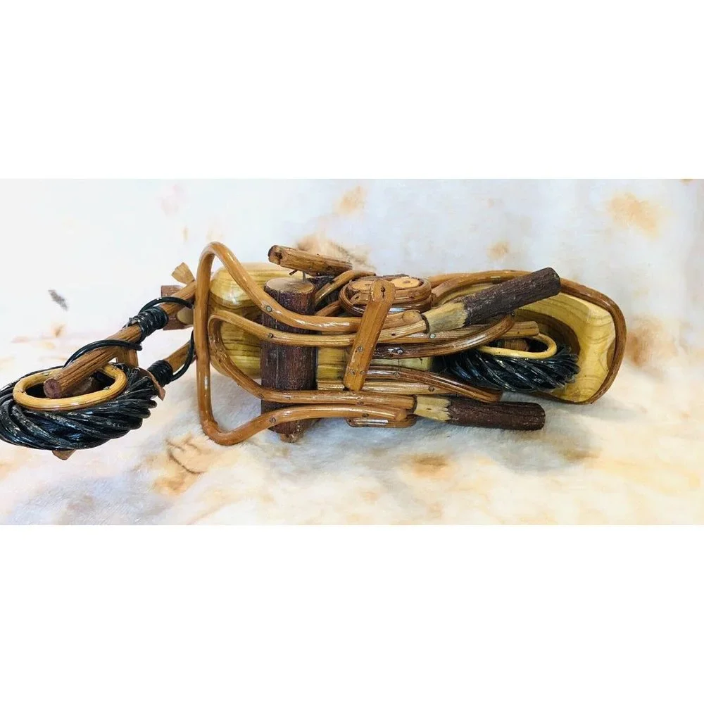 Vintage Handmade/Handcrafted Wooden 12 Inches,‎ Model Motorcycle- Very Detailed